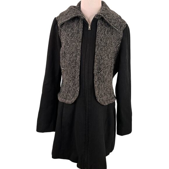 Guess Women's Wool Blend Tweed Moto Zip Pleated Jacket Size Large - Picture 1 of 8